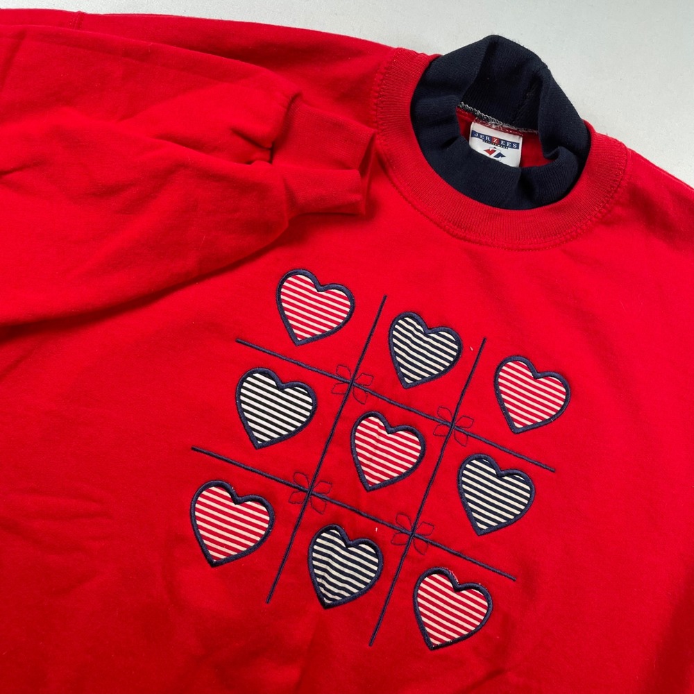 Vintage Jerzees Red Heart Tic-Tac-Toe Mock Neck Sweatshirt Womens Large